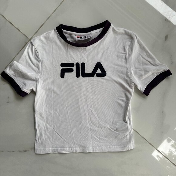 FILA White Ringer Tee | Size XS | Black Trim Logo Shirt - Picture 2 of 7